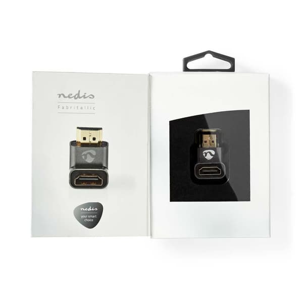 Nedis HDMI™ Adapter | HDMI™ Han / HDMI™ Stik | HDMI ™ -udgang | Guldplateret | Vinkel 90° | Aluminium | Gun Metal Grå | 1 stk. | Cover Window Box