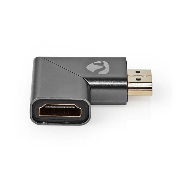 Nedis HDMI™ Adapter | HDMI™ Han / HDMI™ Stik | HDMI ™ -udgang | Guldplateret | Vinkel Venstre | Aluminium | Gun Metal Grå | 1 stk. | Cover Window Box