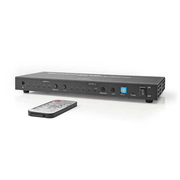 Nedis HDMI ™ Matrix Switch | 4 stk. 2-porters port(s) | 4x HDMI™ Inngang | 2x 3.5 mm / 2x HDMI ™ -utgang / 2x TosLink | 4K@60Hz | 18 Gbps | Fjernstyrt