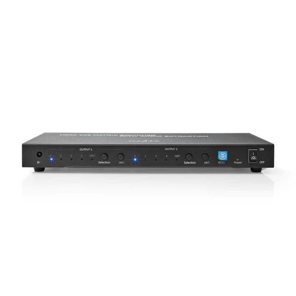 Nedis HDMI ™ Matrix Switch | 4 stk. 2-porters port(s) | 4x HDMI™ Inngang | 2x 3.5 mm / 2x HDMI ™ -utgang / 2x TosLink | 4K@60Hz | 18 Gbps | Fjernstyrt