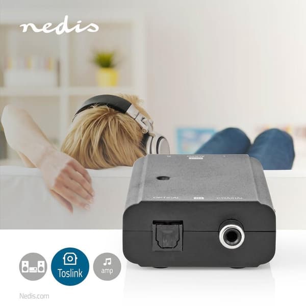 Nedis Digital Audio Converter | 2-veis | Koblingsinngang: 1x S/PDIF (RCA)Hun / 1x TosLink hun | Koblingsutgang: 2x RCA Hunn | ARC | Manuell | Sort