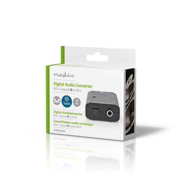 Nedis Digital Audio Converter | 2-veis | Koblingsinngang: 1x S/PDIF (RCA)Hun / 1x TosLink hun | Koblingsutgang: 2x RCA Hunn | ARC | Manuell | Sort