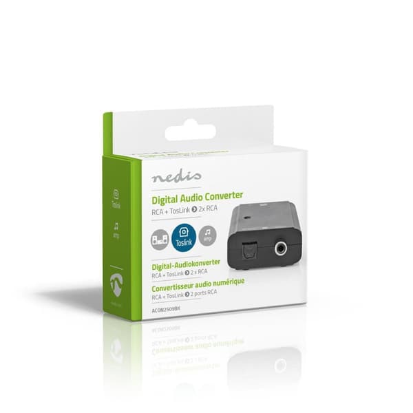 Nedis Digital Audio Converter | 2-veis | Koblingsinngang: 1x S/PDIF (RCA)Hun / 1x TosLink hun | Koblingsutgang: 2x RCA Hunn | ARC | Manuell | Sort