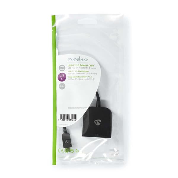 Nedis USB-C™ Adapter | USB 3.2 Gen 1 | USB-C™ Han | DVI-D 24+1-Pins Hun | 1080p | 0.20 m | Runde | Nikkelplateret | PVC | Sort | Konvolut