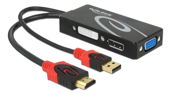 DeLOCK Adapter HDMI hann &gt; DVI / VGA / DisplayPort hunn 4K svart