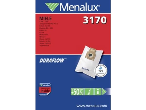 Menalux 3170, Støv pose, Støvsuger med stang, Hvit, Syntetisk, MIELE S 140...157 MIELE S 163 MIELE S 163...168 MIELE S 164 MIELE S 190...198 (>= 2011