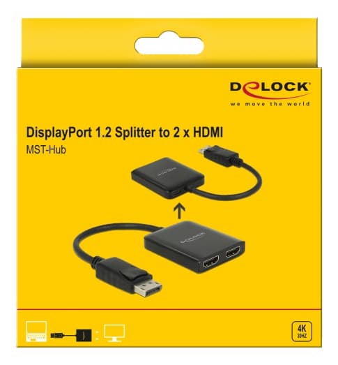 DeLOCK DisplayPort 1.2 Splitter 1 x DisplayPort inn &gt; 2 x HDMI ut 4K 30 Hz, svart