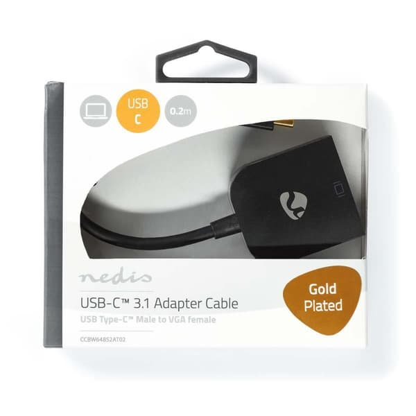 Nedis USB-C™ Adapter | USB 3.2 Gen 1 | USB-C™ Hane | VGA hona 15p | 1920x1200 | 0.20 m | Rund | Guldplaterad | PVC | Antracit | Window Box med Euro Lo