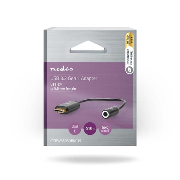 Nedis USB-C™ Adapter | USB 3.2 Gen 1 | USB-C™ Hann | 3.5 mm Hun | 0.15 m | Rund | Nikkel belagt | PVC | Sort | Boks
