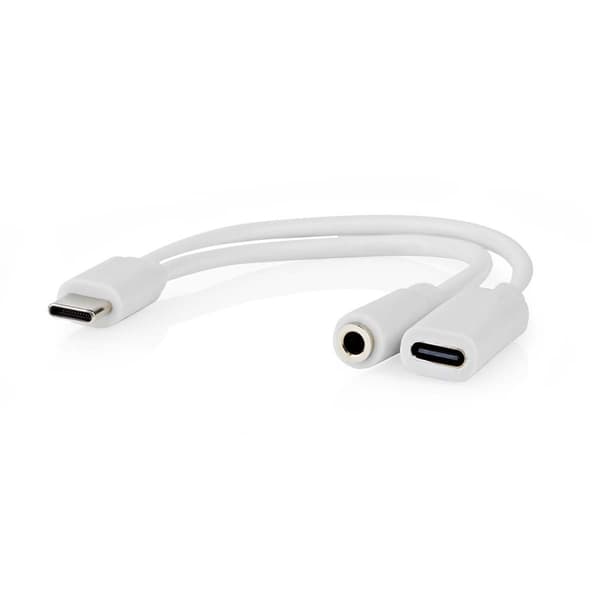 Nedis USB-C™ Adapter | USB 2.0 | USB-C™ Han | USB-C™ Hun / 3.5 mm Hunstik | 0.10 m | Runde | Nikkelplateret | PVC | Hvid | Box