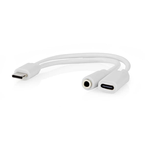 Nedis USB-C™ Adapter | USB 2.0 | USB-C™ Han | USB-C™ Hun / 3.5 mm Hunstik | 0.10 m | Runde | Nikkelplateret | PVC | Hvid | Box