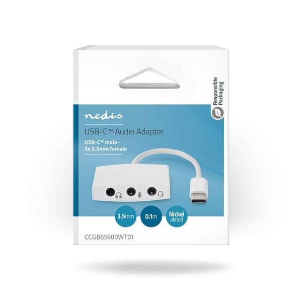 Nedis USB-C™ Adapter | USB 2.0 | USB-C™ Han | 3.5 mm Hunstik | 0.10 m | Runde | Nikkelplateret | ABS/PVC | Hvid | Box