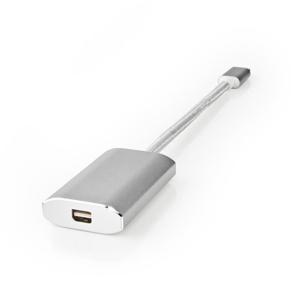 Nedis USB-C™ Adapter | USB 3.2 Gen 1 | USB-C™ Han | Mini DisplayPort Hunstik | Power delivery | 0.20 m | Runde | Guldplateret | Flettet / Nylon | Sølv