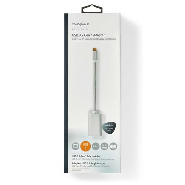 Nedis USB-C™ Adapter | USB 3.2 Gen 1 | USB-C™ Han | Mini DisplayPort Hunstik | Power delivery | 0.20 m | Runde | Guldplateret | Flettet / Nylon | Sølv