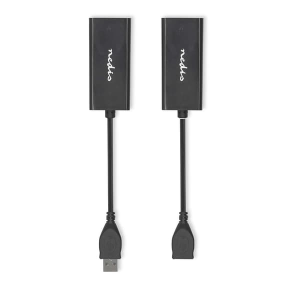 Nedis USB-förlängare | USB 2.0 | 1x USB-A Hane | 1x RJ45 Female | 1x USB-A Hona | 1x RJ45 Female | 50 m | 480 Mbps | Nickelplaterad | Rund | PVC | Sva
