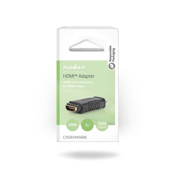 Nedis HDMI™ Adapter | HDMI™ Mini kontakt | HDMI™ Utgång | Guldplaterad | Rak | ABS | Svart | 1 st. | Blister