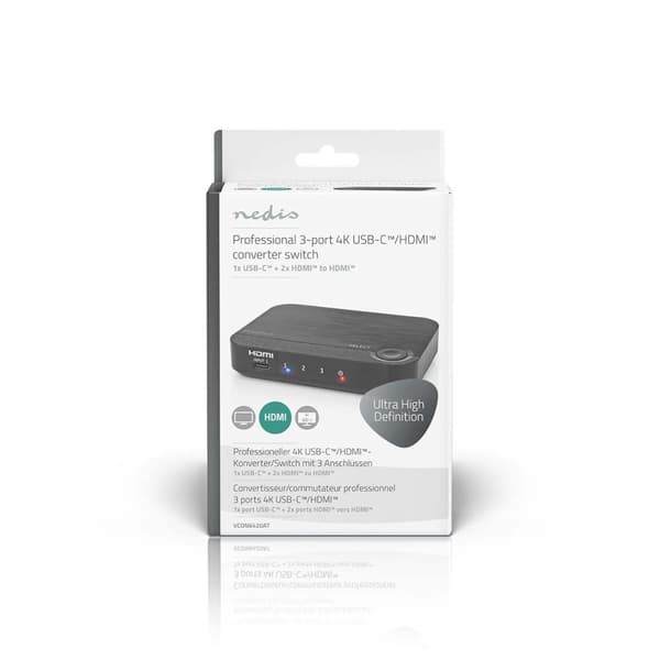 Nedis HDMI ™ Omvandlare | 1x USB-C™ / 2x HDMI™ Ingång | 1x HDMI™ utgång | Envägs | 4K@60Hz | 18 Gbps | ABS | Antracit