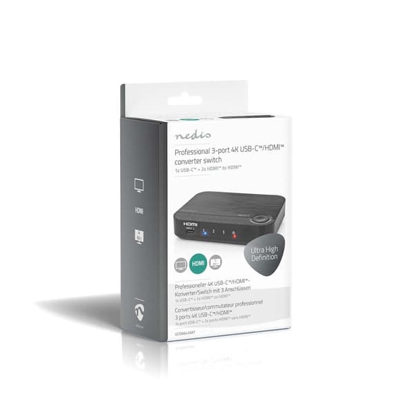 Nedis HDMI ™ Omvandlare | 1x USB-C™ / 2x HDMI™ Ingång | 1x HDMI™ utgång | Envägs | 4K@60Hz | 18 Gbps | ABS | Antracit