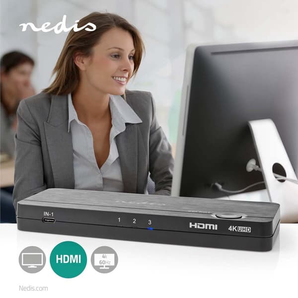 Nedis HDMI ™ Omvandlare | USB-C™ Hona / 2x HDMI™ Ingång / 4x USB A Female | 1x HDMI™ utgång | Envägs | 4K@60Hz | 18 Gbps | ABS | Antracit
