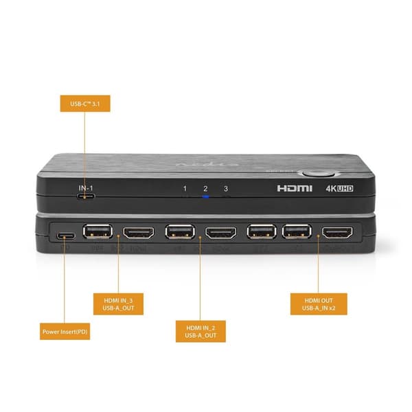 Nedis HDMI ™ Omvandlare | USB-C™ Hona / 2x HDMI™ Ingång / 4x USB A Female | 1x HDMI™ utgång | Envägs | 4K@60Hz | 18 Gbps | ABS | Antracit