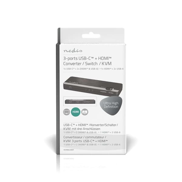 Nedis HDMI ™ Omvandlare | USB-C™ Hona / 2x HDMI™ Ingång / 4x USB A Female | 1x HDMI™ utgång | Envägs | 4K@60Hz | 18 Gbps | ABS | Antracit