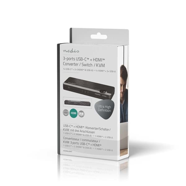 Nedis HDMI ™ Omvandlare | USB-C™ Hona / 2x HDMI™ Ingång / 4x USB A Female | 1x HDMI™ utgång | Envägs | 4K@60Hz | 18 Gbps | ABS | Antracit