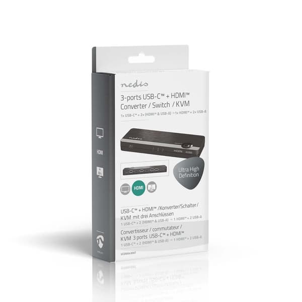 Nedis HDMI ™ Omvandlare | USB-C™ Hona / 2x HDMI™ Ingång / 4x USB A Female | 1x HDMI™ utgång | Envägs | 4K@60Hz | 18 Gbps | ABS | Antracit
