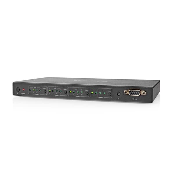 Nedis HDMI ™ matris omkopplare | 4x 4 Portar port(s) | DC Ström / 1x RS232 / 4x HDMI™ Ingång | 4x HDMI™ Output | 4K@60Hz | 18 Gbps | Fjärrstyrd | Meta