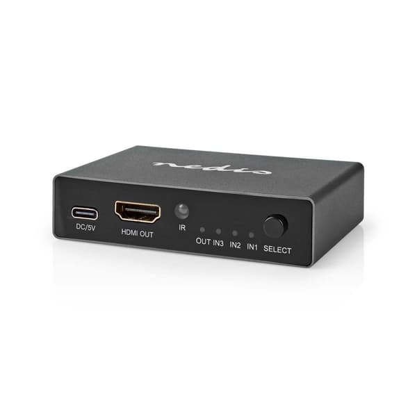 Nedis HDMI ™ switch | 3-Port port(s) | 3x HDMI ™ -indgang | HDMI™ Output | 8K@60Hz | 45 Gbps | Fjernstyret | Aluminium | Antracit
