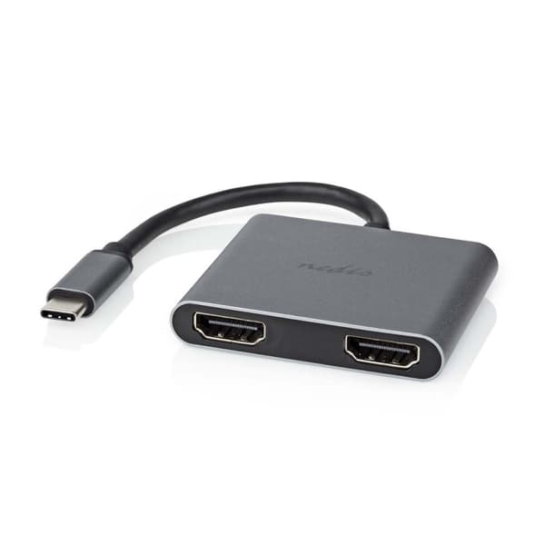 Nedis USB-C™ Adapter | 2-i-1 | USB 3.2 Gen 1 | USB-C™ Hann | 2x HDMI™ | 4K@30Hz | 0.10 m | Rund | Nikkel belagt | PVC | Sort | Boks