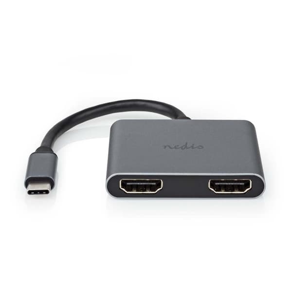 Nedis USB-C™ Adapter | 2-i-1 | USB 3.2 Gen 1 | USB-C™ Hann | 2x HDMI™ | 4K@30Hz | 0.10 m | Rund | Nikkel belagt | PVC | Sort | Boks