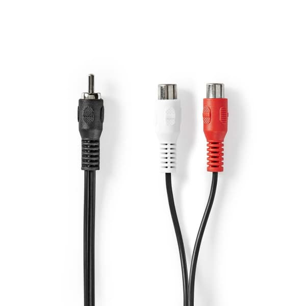 Nedis Subwoofer kabel | RCA Hanstik | 2x RCA Hun | Nikkelplateret | 0.20 m | Runde | 5.0 x 2.5 mm | Sort | Box