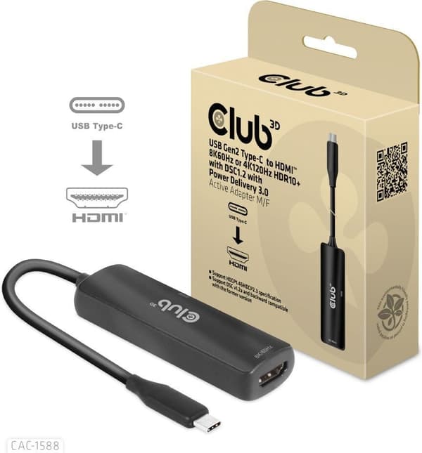 Club 3D CAC-1588 Type C - HDMI 2.1 PD 100W aktiv adapter, 4K120 Hz - 8K60Hz
