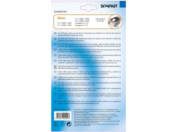 SCANPART 1190000201, Filter, Black, Miele S4000, S5000, S6000, S8000, Complete C2, Complete C3, Compact C1, Compact C2, Hanging box, 1 pc(s)