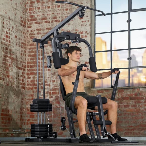 Træningsstation home gym med bænkemodul - sort