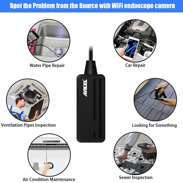 WiFi Endoskopkamera, 1080P Upplösning, Vattentålig Design,5,5 mm, 5M, Ancel HD Endoskop