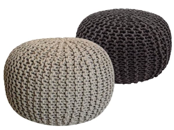 POUF SET 2 st. Ø 55 cm Knittande Stool sittplatser golv kudde