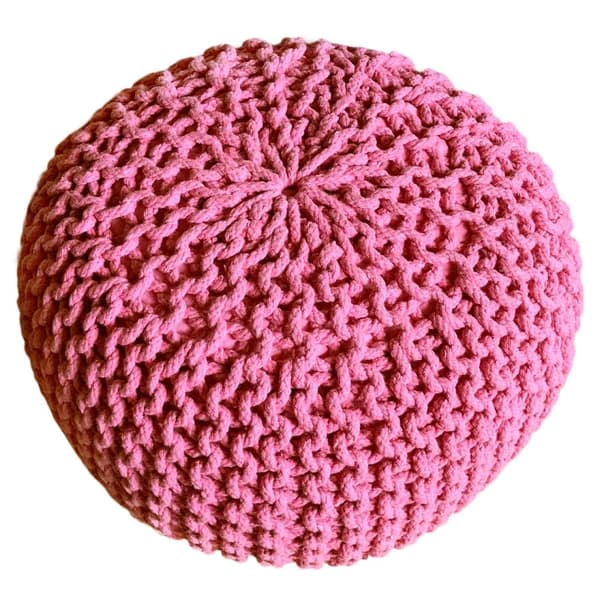 Stickad pall pouf set 2 st. h 37 cm Ø 55 cm kudde grovt stickad