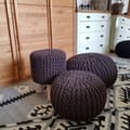 Miniatyrbild 5 av 5: Golvkudde Stickad pall pouf set h 37 cm stickning kudde hållbar