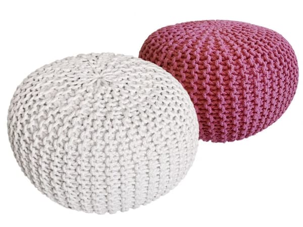 Stickad pall pouf set 2 St. Ø 55 cm kudde grovt stickad hållbar
