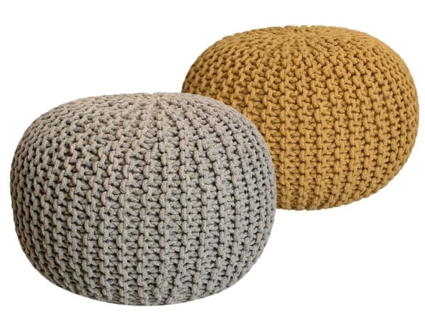 Sittpall pouf set 2 St. Ø 55 cm kudde grovt stickad hållbar