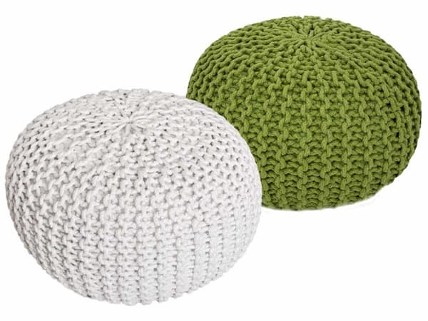 2 Sittpall pouf Ø 55 cm h 37 cm avstolens kudde grovt stickad
