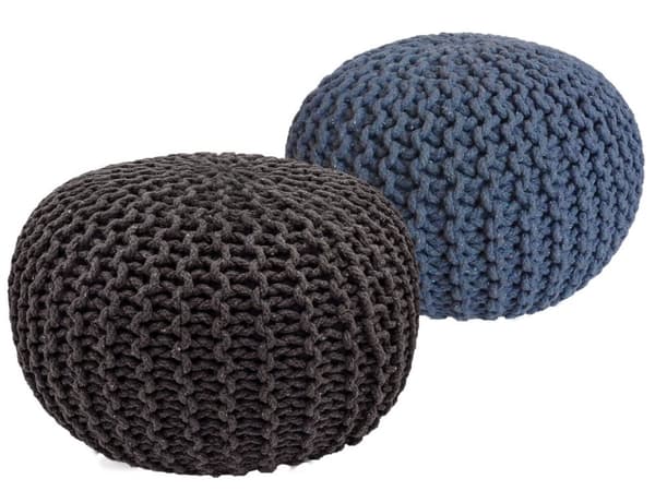 2 st. set Sittpall pouf Ø 55 cm h 37 cm grovt stickad hållbar