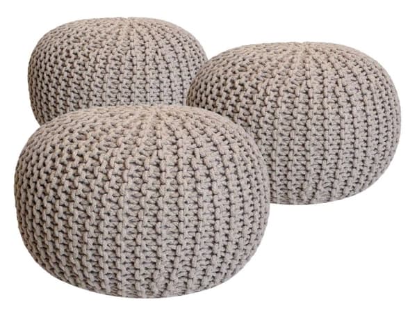 Stickad sittpuff 3 st. Ø 55 cm Knittande Stool sittplatser golv kudde
