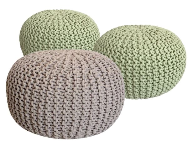POUF SET 3 st Ø 55 cm avföringssätepall grovt stickat
