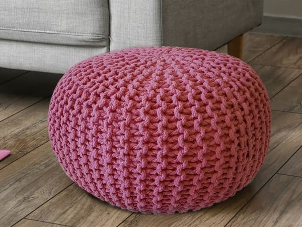 POUF Ø 55 cm Knitting Stool sittplatser golv kudde – rosa