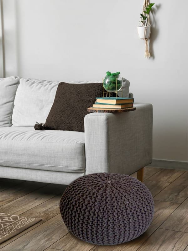 POUF Ø 55 cm Knitting Stool 2 Sittpall grovt stickad extra