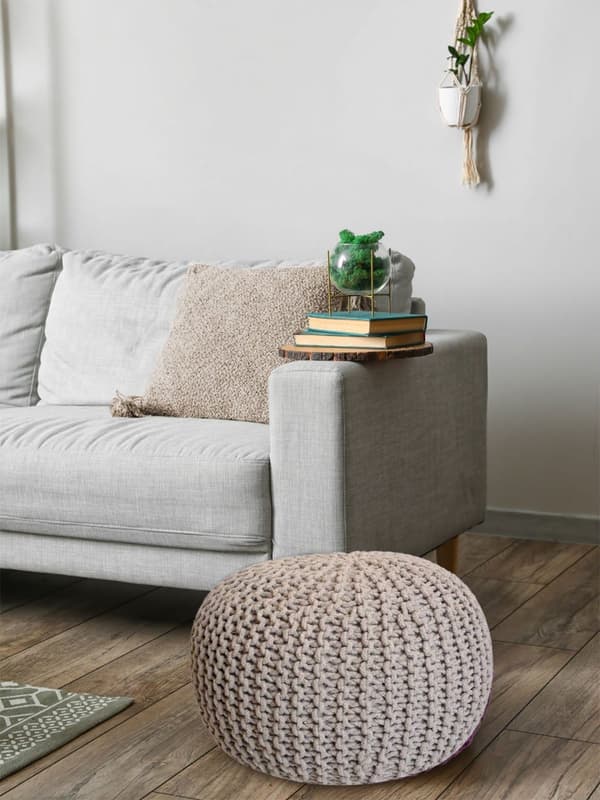 POUF Ø 55 cm Knitting Stool sittplatser golv kudde – beige
