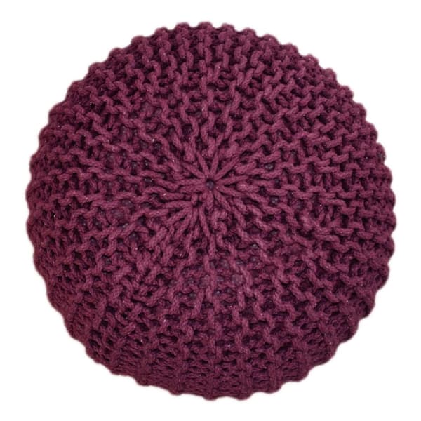 POUF Ø 55 cm Knitting Stool sittplatser grovt stickad – bordeaux