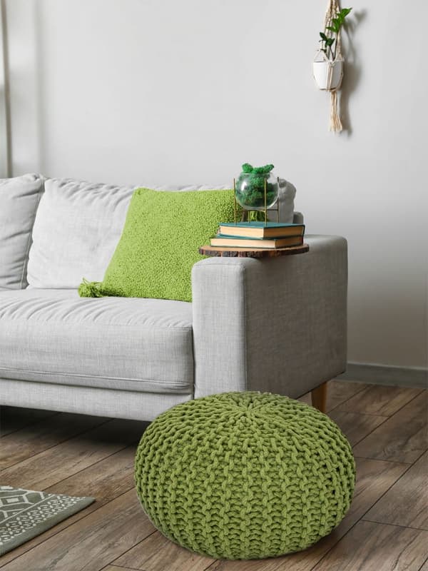 Sittpall pouf set h 37 cm stickning kudde hållbar grön neon